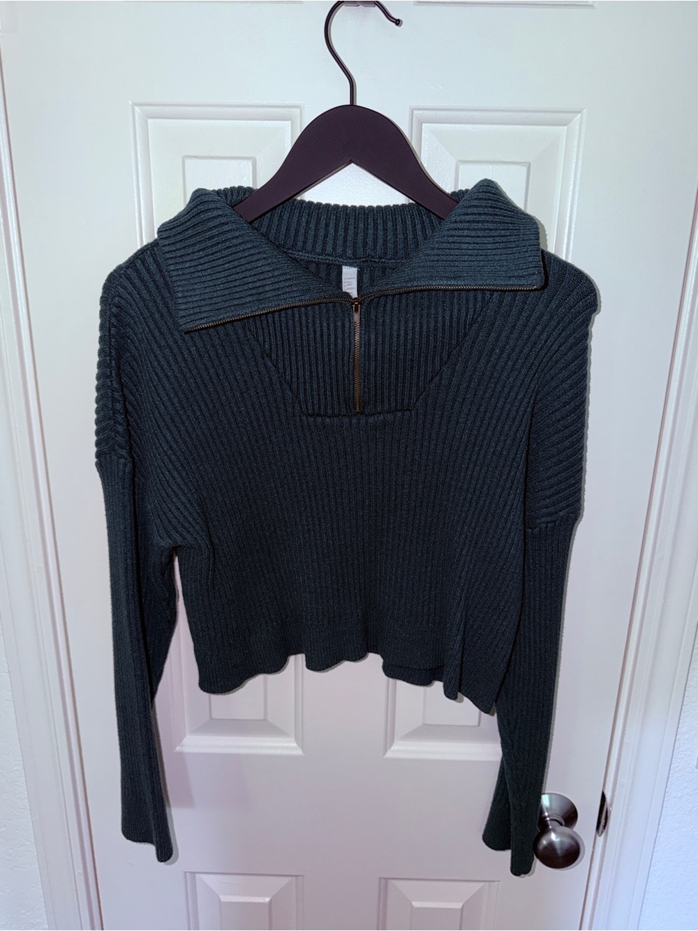 Women’s Ribbed Half-Zip Sweater - Dark Green - Laine Honolulu